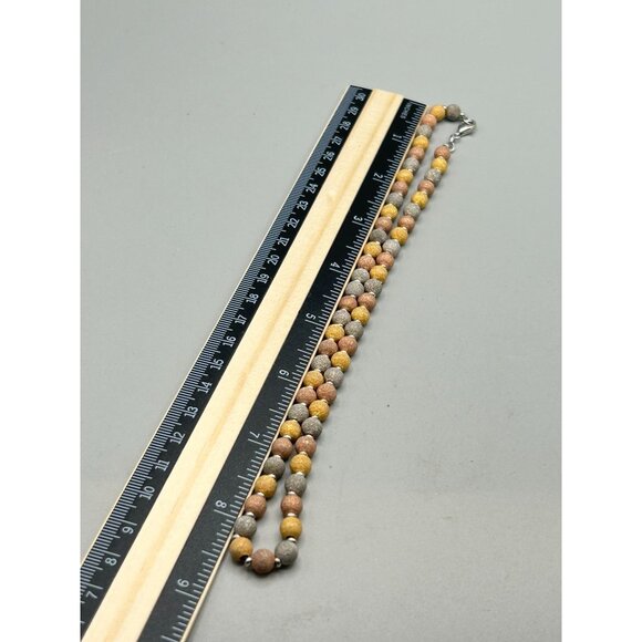 Tri Color Gold Over Sterling Silver Necklace Beaded Textured Silver 925 Classic - Picture 6 of 6